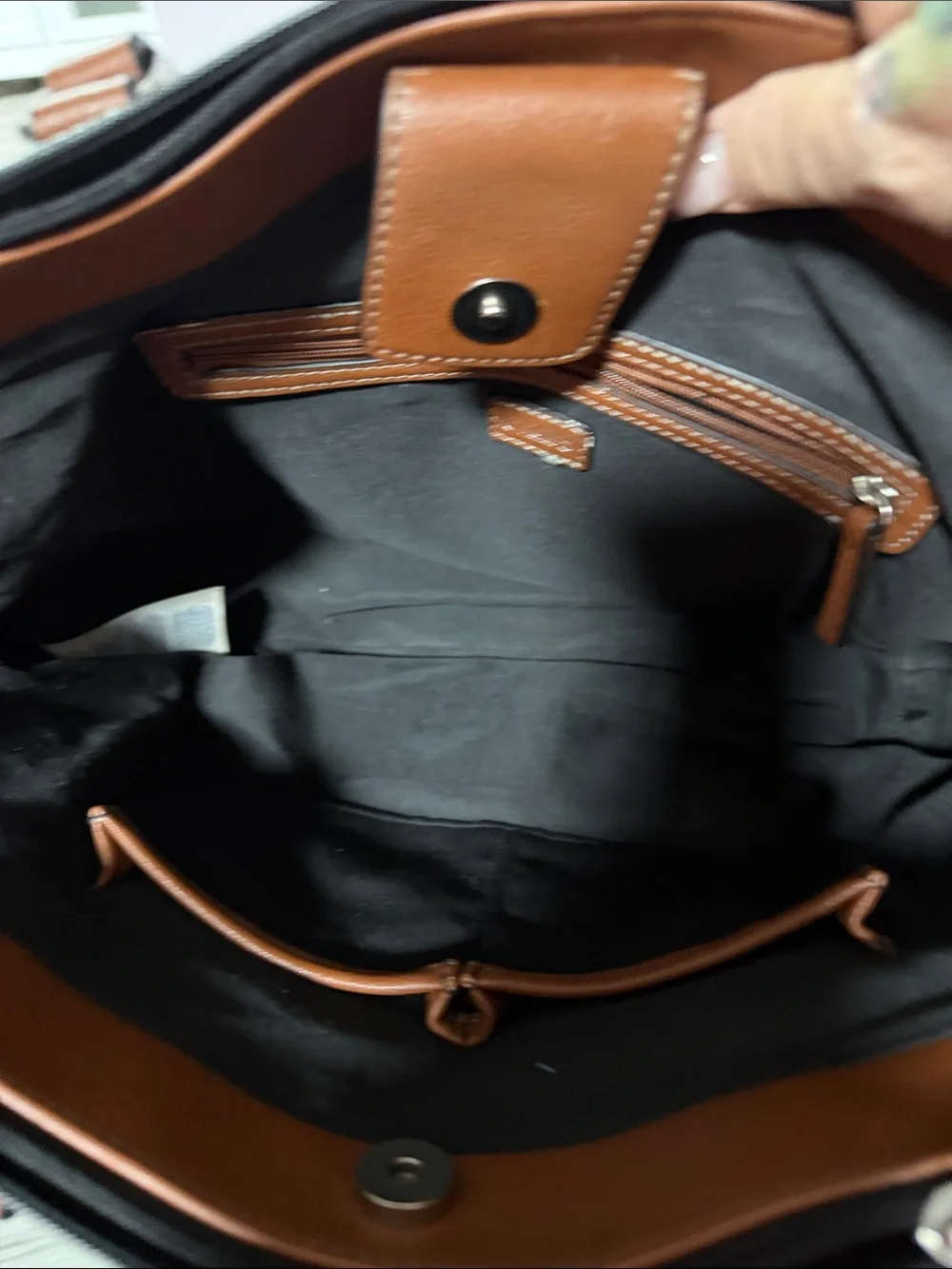 Chaps Black and Brown Two-Tone Pebbled Tote